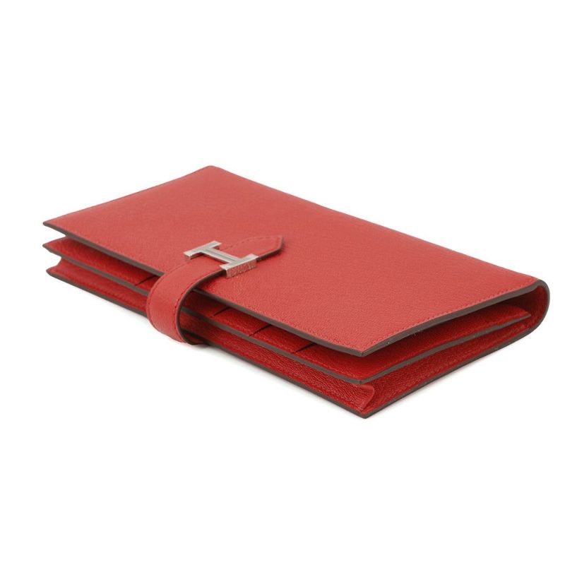 エルメス 長財布 ベアンスフレ ローズテキサス/シルバー金具 シェブルミゾル Z刻印 シェーブル