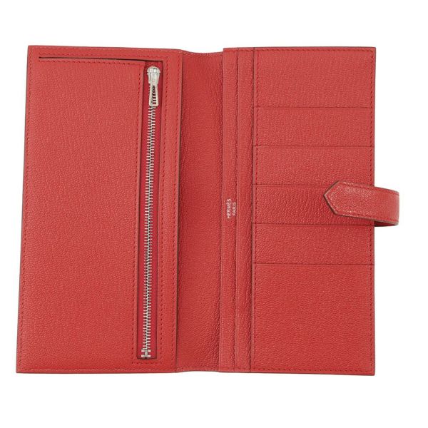 エルメス 長財布 ベアンスフレ ローズテキサス/シルバー金具 シェブルミゾル Z刻印 シェーブル