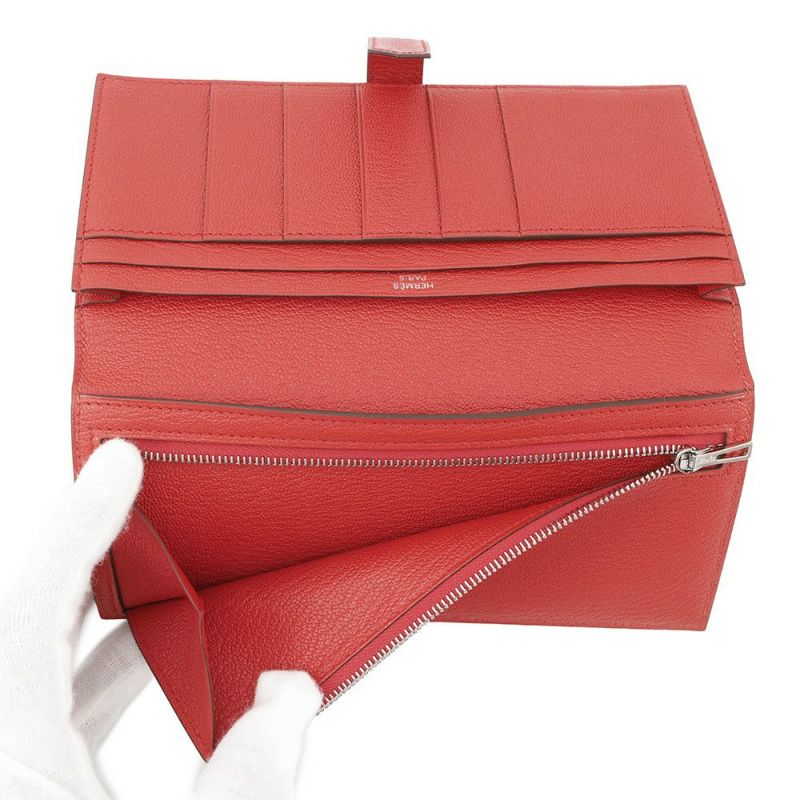 エルメス 長財布 ベアンスフレ ローズテキサス/シルバー金具 シェブルミゾル Z刻印 シェーブル