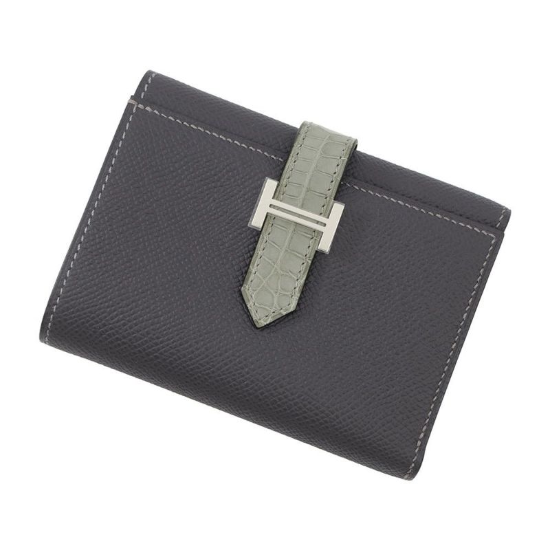 エルメス 三つ折り財布 ベアン コンビネ タッチ グラファイト/グリシマン/シルバー金具 エプソン/アリゲーターマット W刻印 HERMES 財布