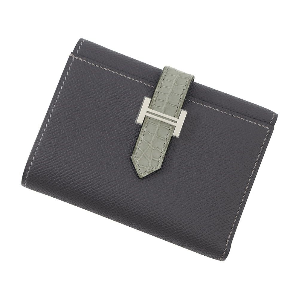 エルメス 三つ折り財布 ベアン コンビネ タッチ グラファイト/グリシマン/シルバー金具 エプソン/アリゲーターマット W刻印 HERMES 財布