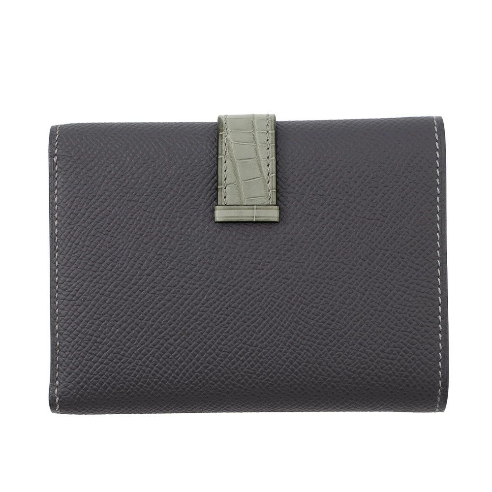 エルメス 三つ折り財布 ベアン コンビネ タッチ グラファイト/グリシマン/シルバー金具 エプソン/アリゲーターマット W刻印 HERMES 財布