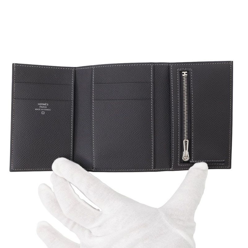 エルメス 三つ折り財布 ベアン コンビネ タッチ グラファイト/グリシマン/シルバー金具 エプソン/アリゲーターマット W刻印 HERMES 財布