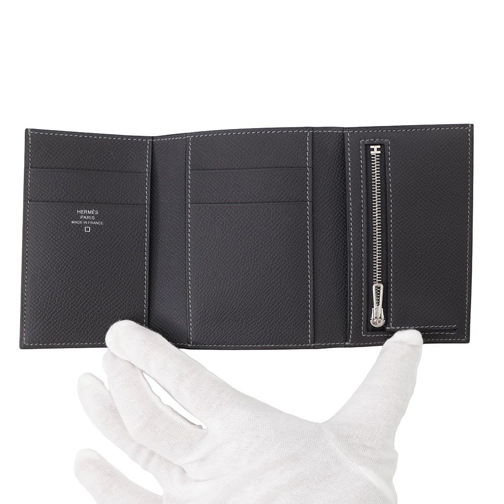 エルメス 三つ折り財布 ベアン コンビネ タッチ グラファイト/グリシマン/シルバー金具 エプソン/アリゲーターマット W刻印 HERMES 財布