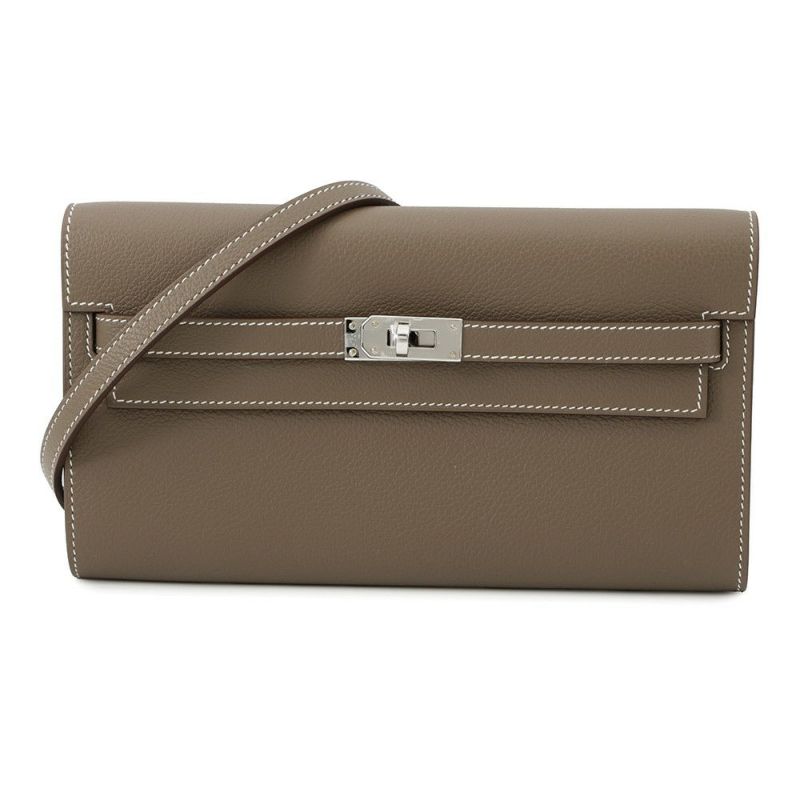 エルメス ケリーウォレット ロング トゥーゴー エトゥープ/シルバー金具 エバーカラー K刻印 財布