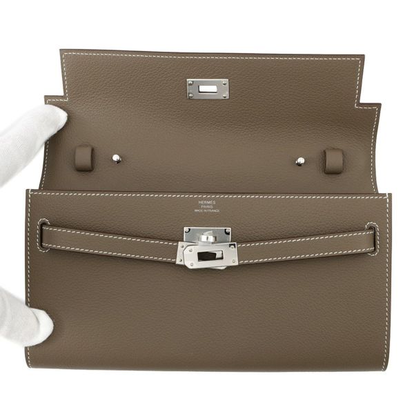 エルメス ケリーウォレット ロング トゥーゴー エトゥープ/シルバー金具 エバーカラー K刻印 財布