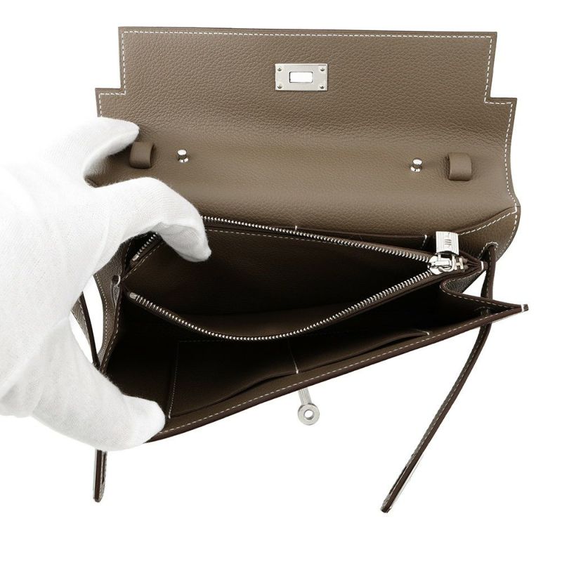 エルメス ケリーウォレット ロング トゥーゴー エトゥープ/シルバー金具 エバーカラー K刻印 財布