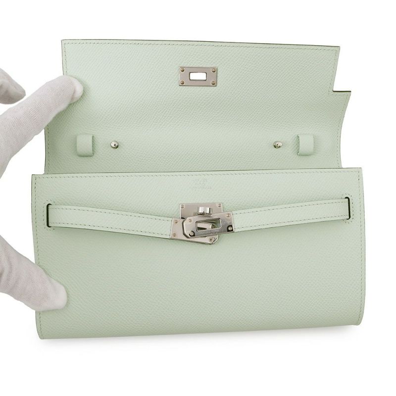 エルメス ケリーウォレット ロング トゥーゴー ヴェールペパーミント/シルバー金具 エプソン K刻印