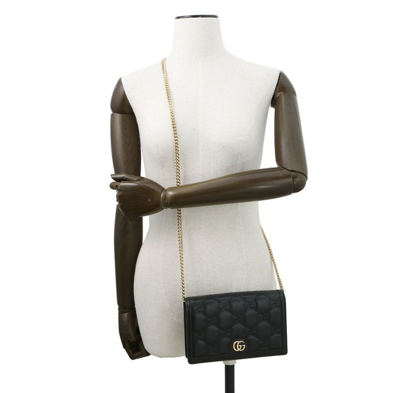 グッチ チェーンウォレット GGマトラッセ レザー 723787 GUCCI 財布 黒