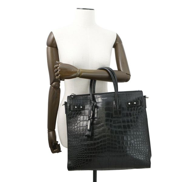 サンローランパリ ハンドバッグ ノースサウス サックドジュール スープル クロコ型押しレザー 480583 2way 黒