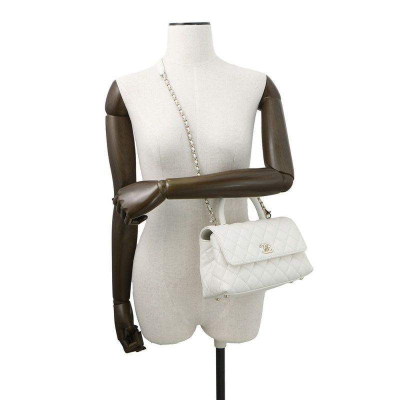 シャネル ハンドバッグ マトラッセ ココマーク ココハンドル キャビアスキン A92990 CHANEL 2way 白