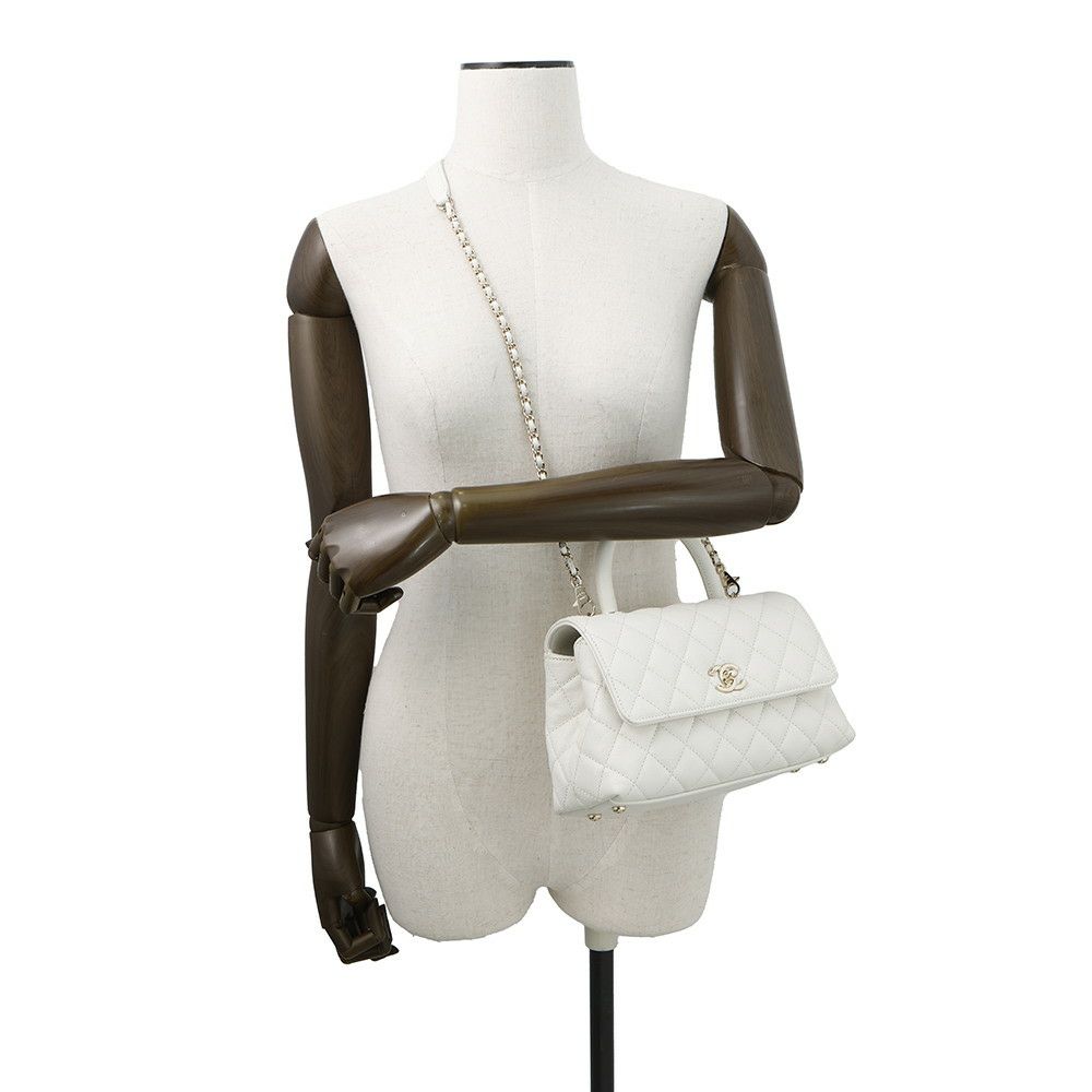 シャネル ハンドバッグ マトラッセ ココマーク ココハンドル キャビアスキン A92990 CHANEL 2way 白