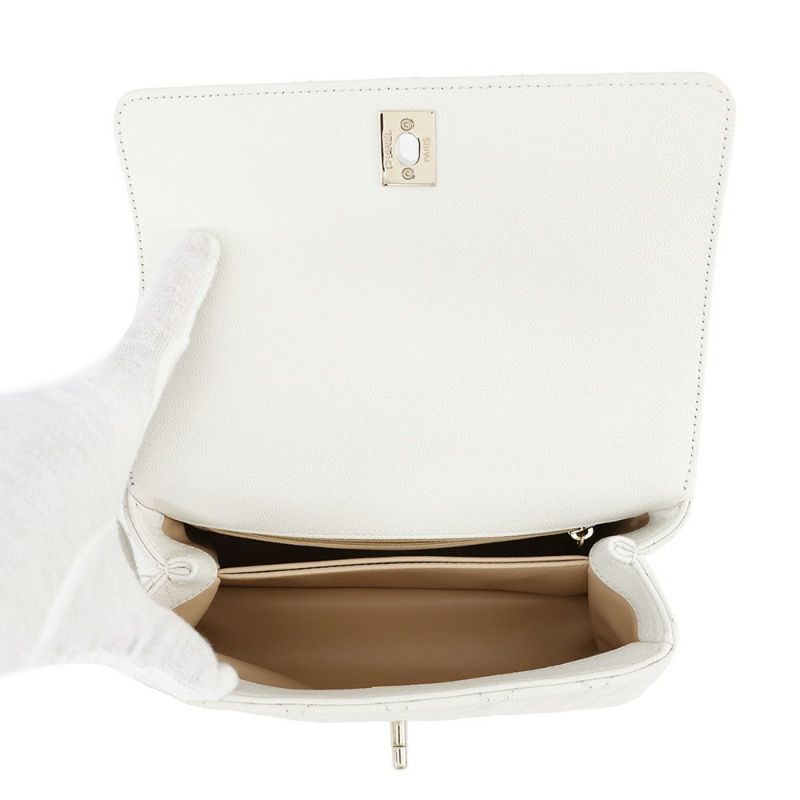 シャネル ハンドバッグ マトラッセ ココマーク ココハンドル キャビアスキン A92990 CHANEL 2way 白