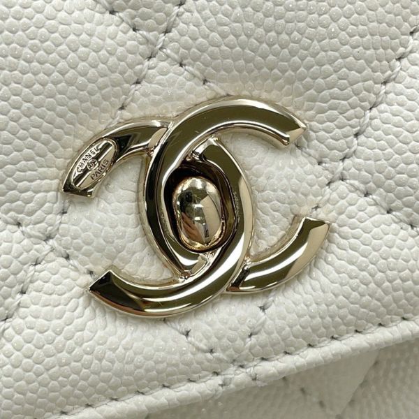 シャネル ハンドバッグ マトラッセ ココマーク ココハンドル キャビアスキン A92990 CHANEL 2way 白
