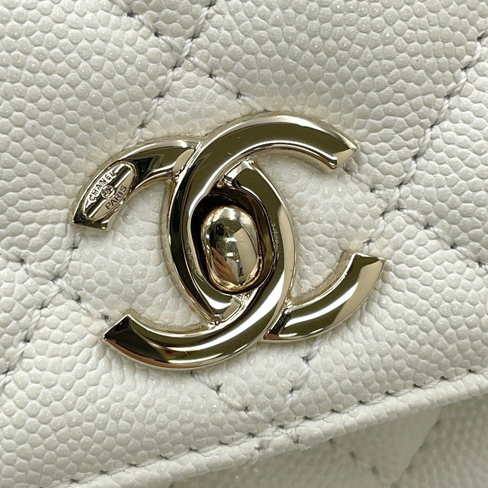 シャネル ハンドバッグ マトラッセ ココマーク ココハンドル キャビアスキン A92990 CHANEL 2way 白