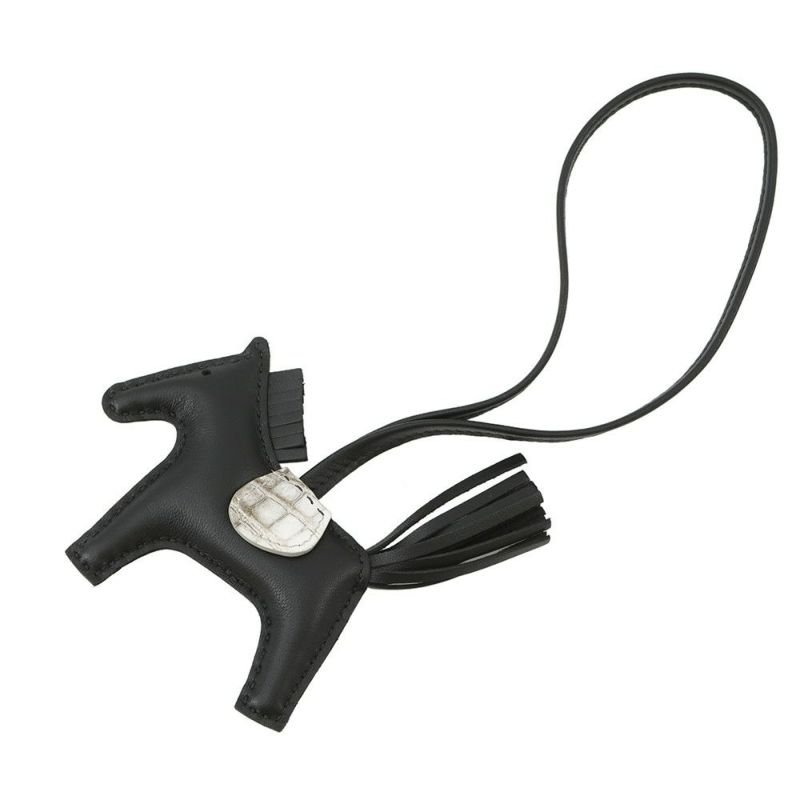 エルメス バッグチャーム ロデオPM タッチ ブラック/ヒマラヤ ラムスキン/ニロティカスマット K刻印 HERMES チャーム オーナメント 黒