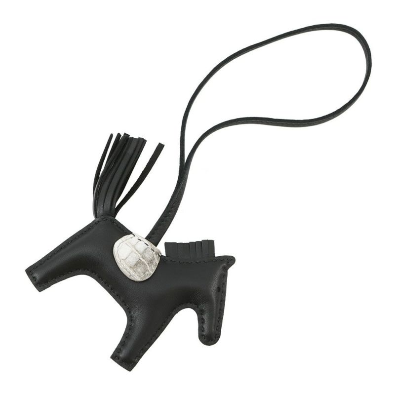 エルメス バッグチャーム ロデオPM タッチ ブラック/ヒマラヤ ラムスキン/ニロティカスマット K刻印 HERMES チャーム オーナメント 黒