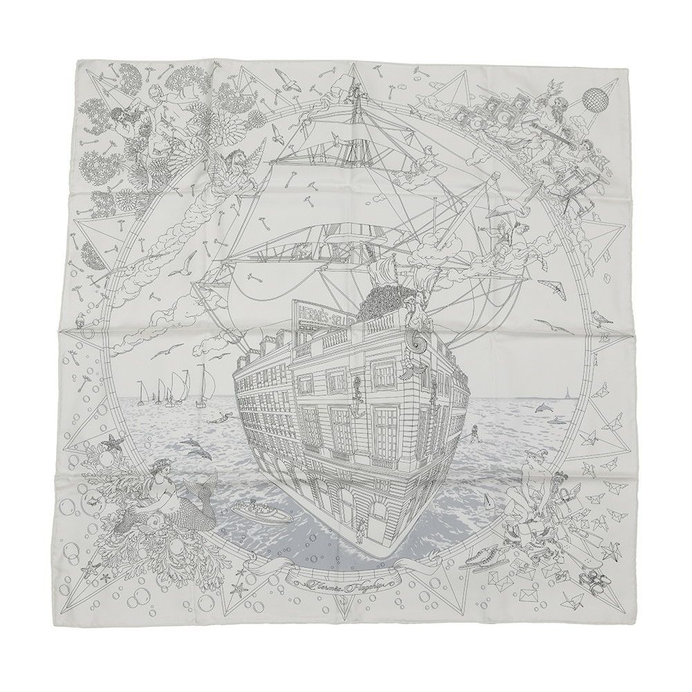 エルメス スカーフ カレ90 エルメス・フラッグシップ Hermes Flagship HERMES シルクスカーフ 2024年春夏 白