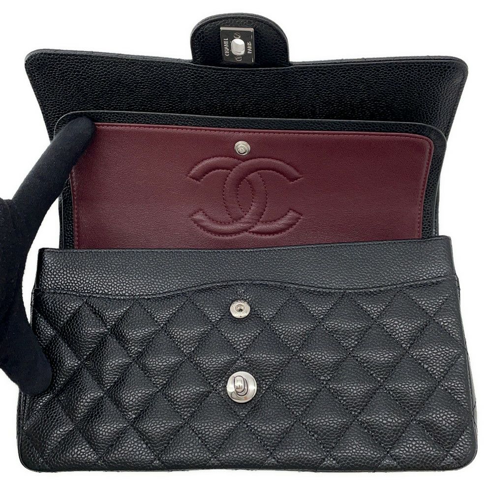 シャネル チェーンショルダーバッグ マトラッセ25 ココマーク キャビアスキン ダブルチェーン A01112 CHANEL 黒