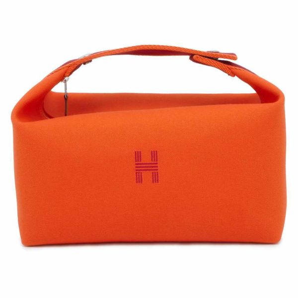 エルメス ポーチ ブリッド・ア・ブラックGM オレンジ/ボルドー シルバー金具 コットン HERMES 小物入れ キャンバス