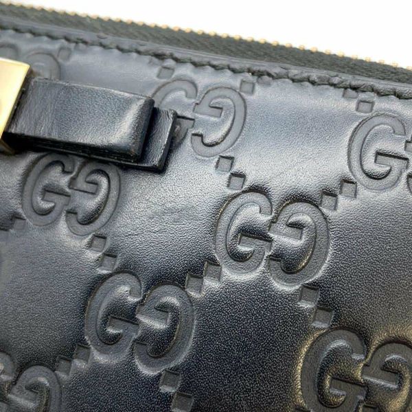 グッチ 長財布 グッチシマ ラウンドファスナー リボン レザー 388680 GUCCI 財布 黒