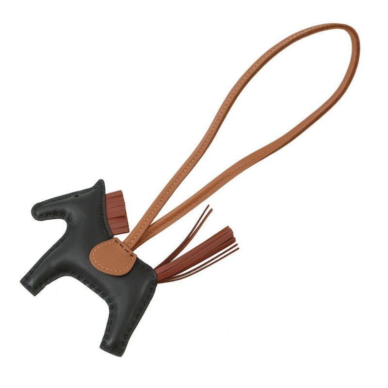 エルメス バッグチャーム ロデオPM ブラック/ゴールド/シエンヌ ラムスキン HERMES チャーム オーナメント