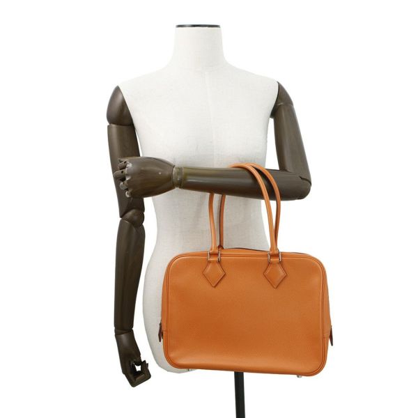 エルメス ハンドバッグ プリュム28 オレンジ/シルバー金具 エバーカラー □J刻印 HERMES バッグ