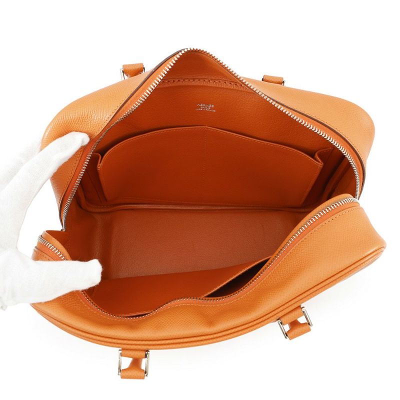 エルメス ハンドバッグ プリュム28 オレンジ/シルバー金具 エバーカラー □J刻印 HERMES バッグ