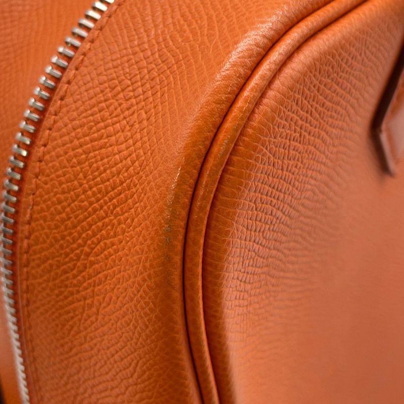 エルメス ハンドバッグ プリュム28 オレンジ/シルバー金具 エバーカラー □J刻印 HERMES バッグ