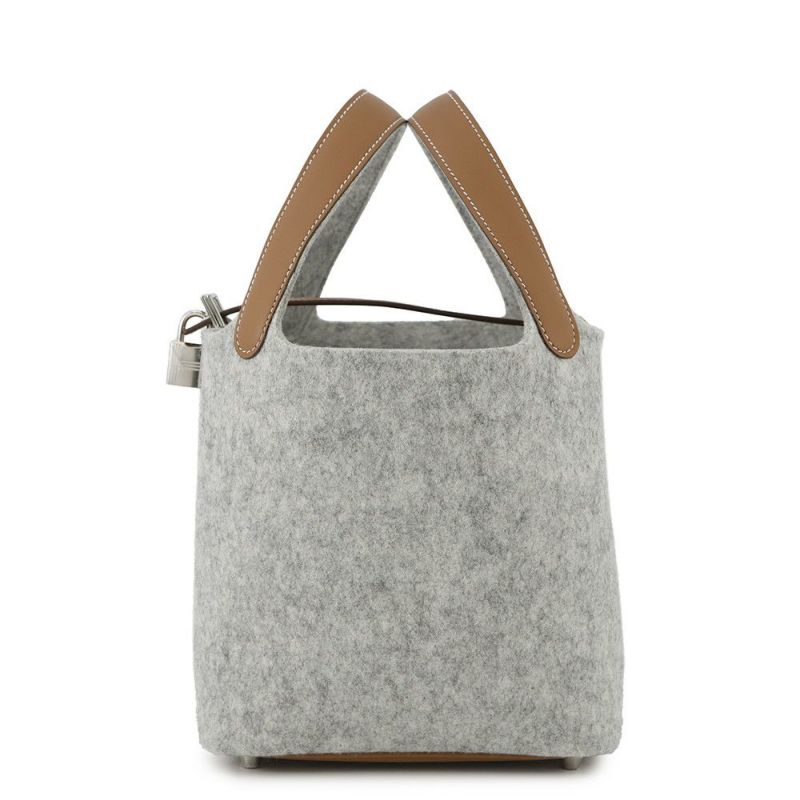 エルメス ハンドバッグ ピコタンロックPM グリスペール/ゴールド/シルバー金具 フェルト Z刻印