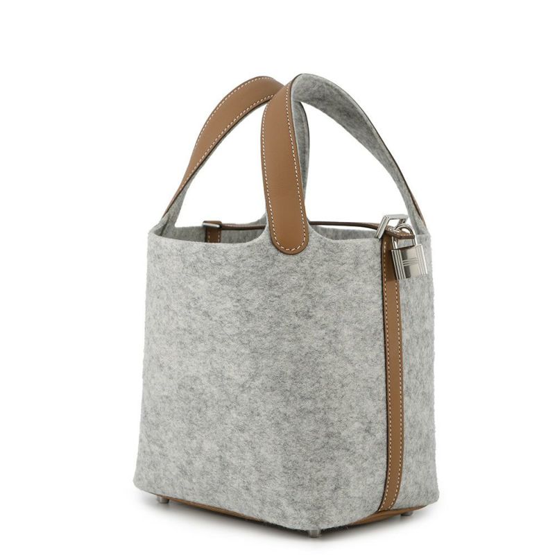 エルメス ハンドバッグ ピコタンロックPM グリスペール/ゴールド/シルバー金具 フェルト Z刻印