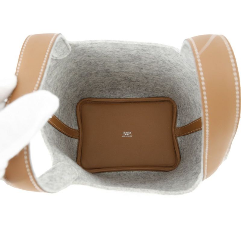 エルメス ハンドバッグ ピコタンロックPM グリスペール/ゴールド/シルバー金具 フェルト Z刻印