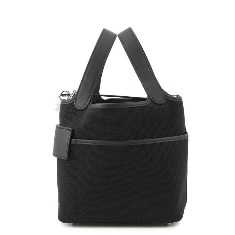 エルメス ハンドバッグ ピコタンロックPM カーゴ ブラック/シルバー金具 トワルゴエラン/スイフト U刻印 黒