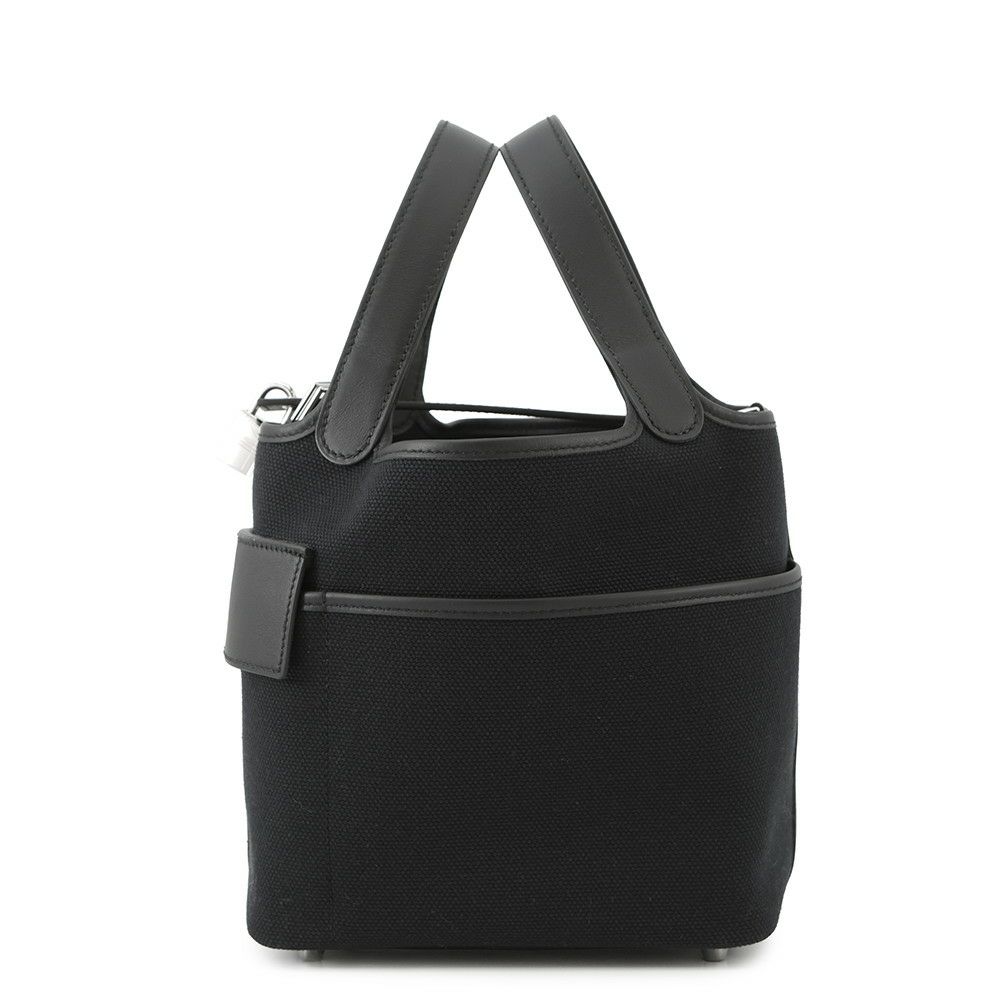 エルメス ハンドバッグ ピコタンロックPM カーゴ ブラック/シルバー金具 トワルゴエラン/スイフト U刻印 黒