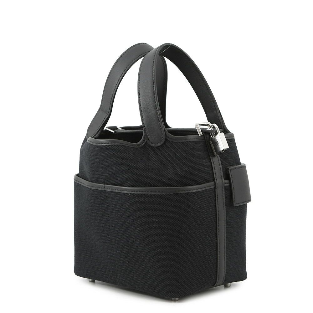 エルメス ハンドバッグ ピコタンロックPM カーゴ ブラック/シルバー金具 トワルゴエラン/スイフト U刻印 黒