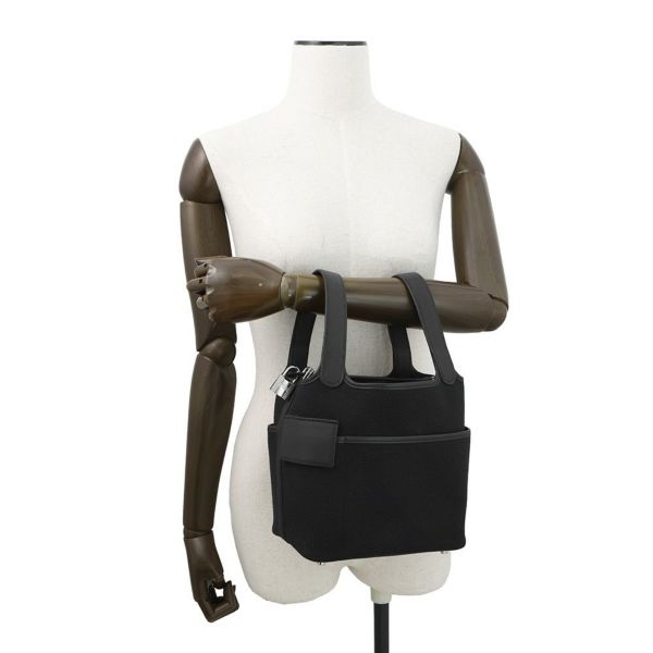 エルメス ハンドバッグ ピコタンロックPM カーゴ ブラック/シルバー金具 トワルゴエラン/スイフト U刻印 黒