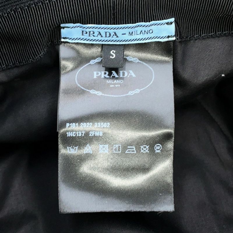 プラダ バケットハット フリンジ トライアングル ロゴ コットン サイズS 1HC137 黒