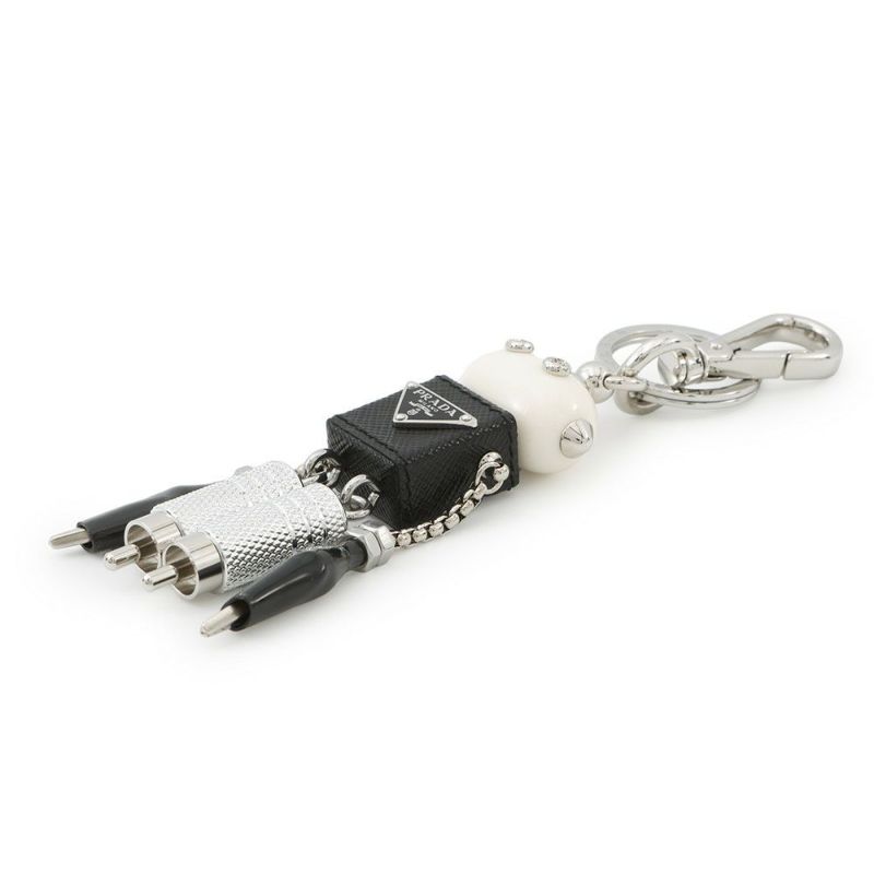 プラダ キーホルダー ロボット バッグチャーム サフィアーノレザー メタル 2TR101 PRADA 白 黒
