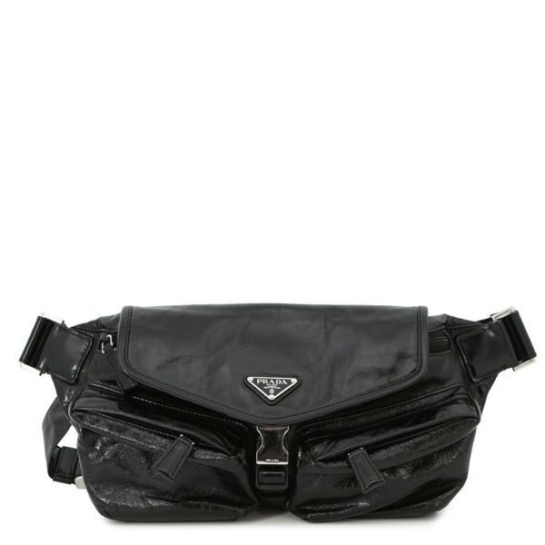プラダ ボディバッグ トライアングルロゴ カーフレザー 2VH174 PRADA ウエストポーチ 黒