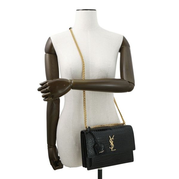 サンローランパリ チェーンショルダーバッグ サンセット クロコ型押しレザー 442906 SAINT LAURENT PARIS 黒