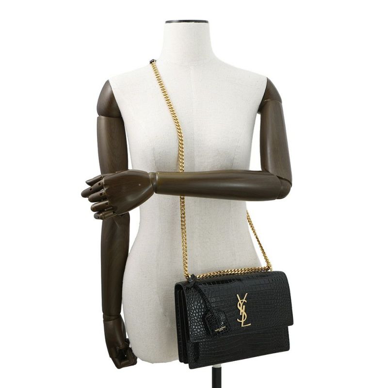 サンローランパリ チェーンショルダーバッグ サンセット クロコ型押しレザー 442906 SAINT LAURENT PARIS 黒