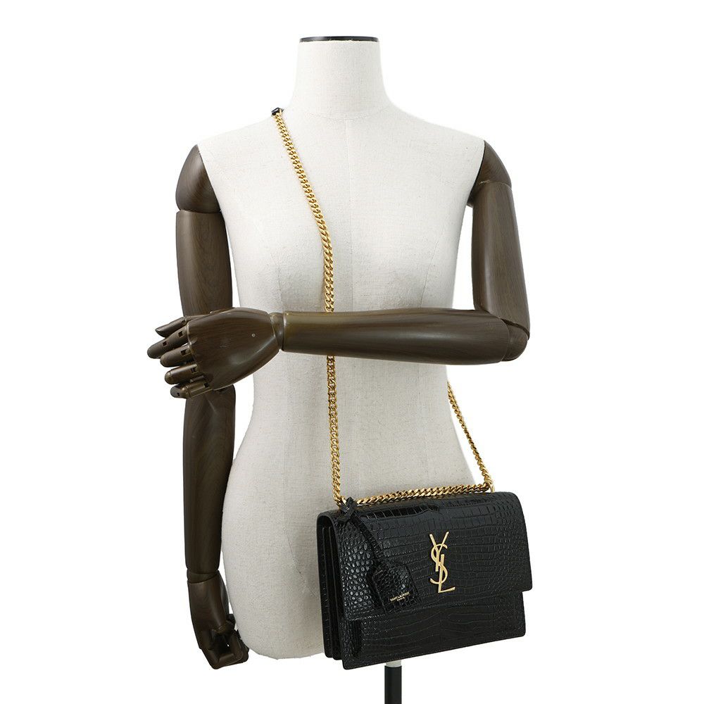 サンローランパリ チェーンショルダーバッグ サンセット クロコ型押しレザー 442906 SAINT LAURENT PARIS 黒
