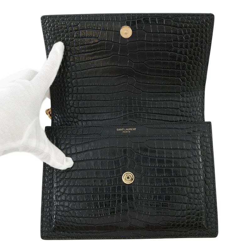 サンローランパリ チェーンショルダーバッグ サンセット クロコ型押しレザー 442906 SAINT LAURENT PARIS 黒