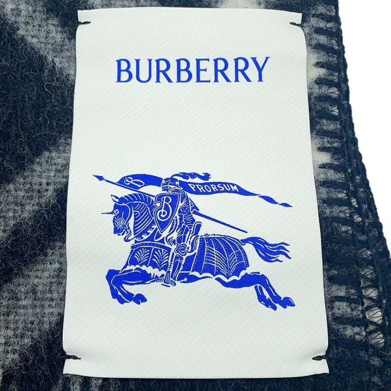 バーバリー マフラー チェック ウールスカーフ ブランケットステッチ 馬上の騎士 80792461 BURBERRY 黒
