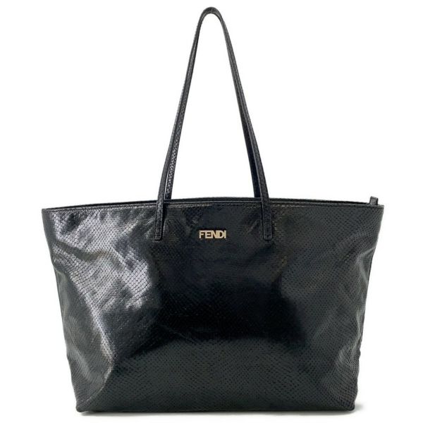 フェンディ トートバッグ パイソン型押しレザー 8BH185 FENDI 黒