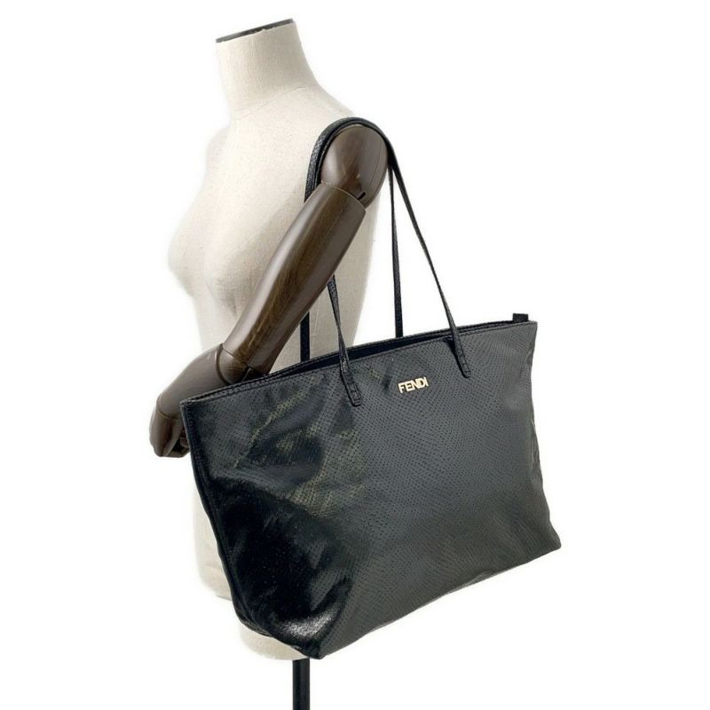 フェンディ トートバッグ パイソン型押しレザー 8BH185 FENDI 黒