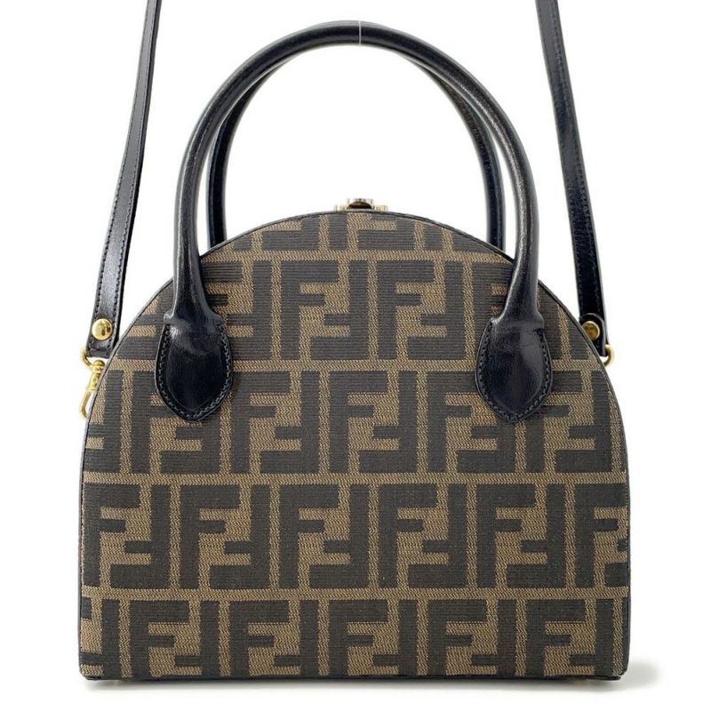 フェンディ ハンドバッグ ズッカ柄 ラウンド バニティ キャンバス レザー FENDI 2wayショルダーバッグ
