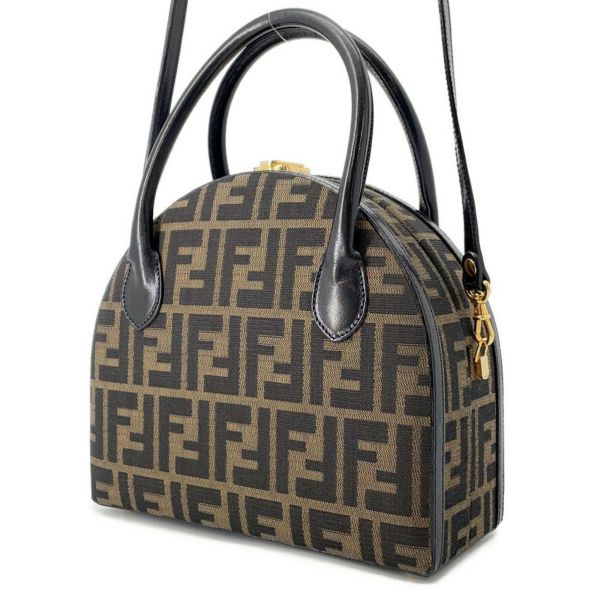 フェンディ ハンドバッグ ズッカ柄 ラウンド バニティ キャンバス レザー FENDI 2wayショルダーバッグ