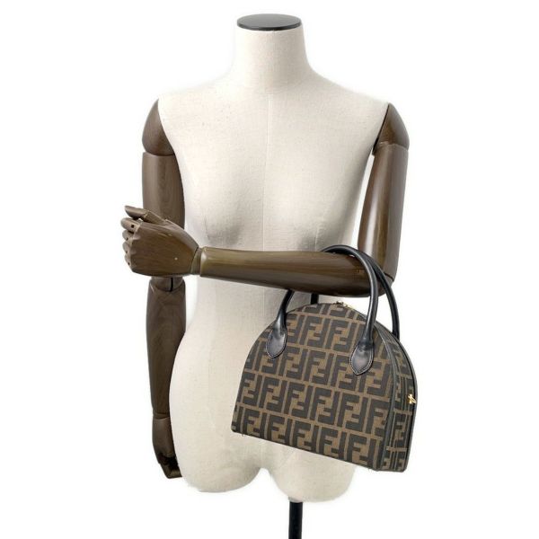 フェンディ ハンドバッグ ズッカ柄 ラウンド バニティ キャンバス レザー FENDI 2wayショルダーバッグ