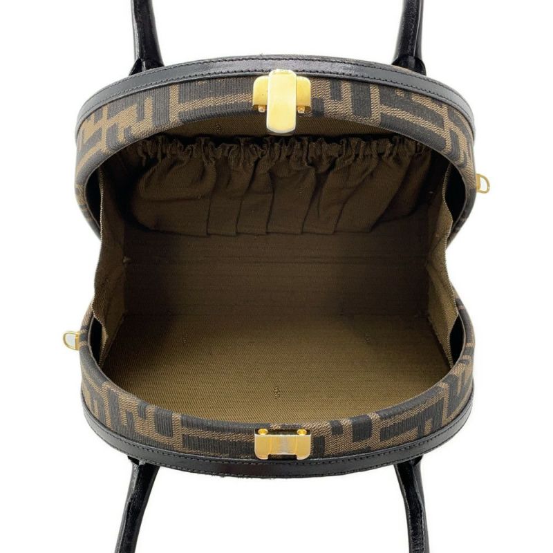 フェンディ ハンドバッグ ズッカ柄 ラウンド バニティ キャンバス レザー FENDI 2wayショルダーバッグ